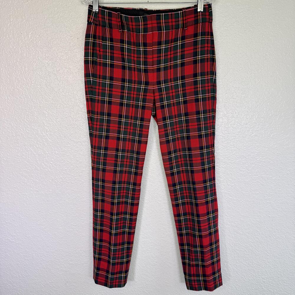 J Crew Cameron Pants Women 6 Tall Red Plaid Tartan Trouser Holiday Christmas 6T